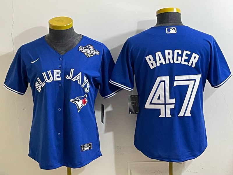 Women 2025 Nike Toronto Blue Jays #47 Barger Blue Game MLB Jersey 04